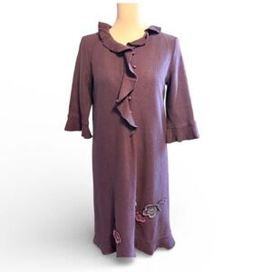 The Flower Dress Bride of May Purple Ruffle Floral‎ Applique Midi Dress Size M